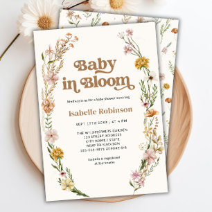 Baby in Bloom Boho Chic Floral Cream Baby shower Kaart
