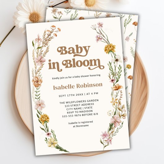 Baby in Bloom Boho Chic Floral Cream Baby shower Kaart