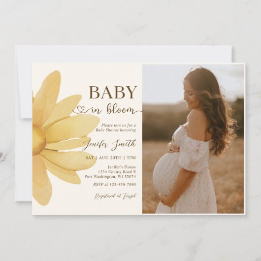 Baby in Bloom Boho Daisy Bloemen Meisje Douche Fot Kaart (Voorkant)