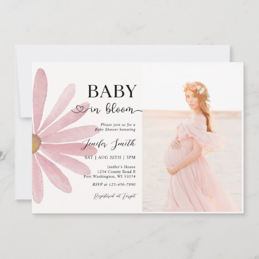 Baby in Bloom Boho Daisy Bloemen Meisje Douche Fot Kaart (Voorkant)