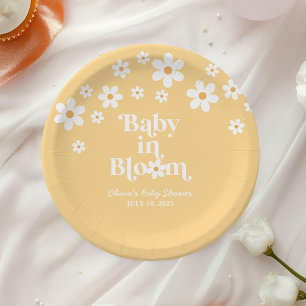Baby in Bloom boho Daisy Geel Baby shower Papieren Bordje