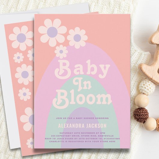 Baby in Bloom Boho Daisy Rainbow Baby shower Kaart