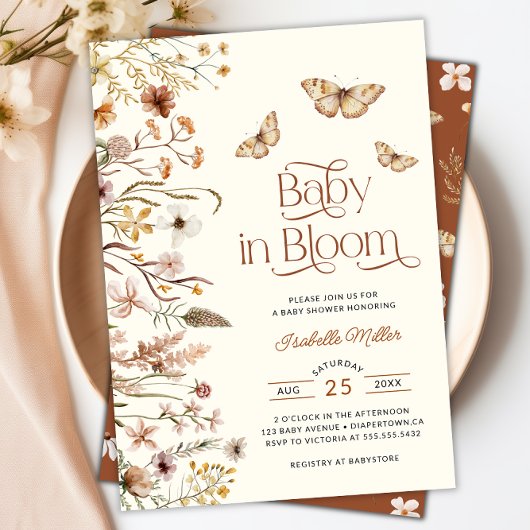 Baby in Bloom Boho Floral Baby shower Kaart