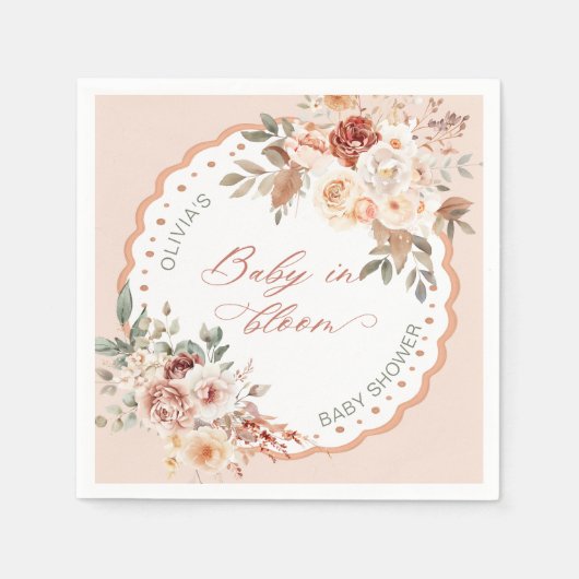 Baby in Bloom Boho Floral Baby Shower Napkins Servet (Voorkant)