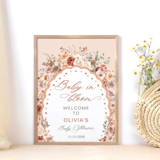Baby in Bloom Boho Floral Baby Shower Welcome Poster
