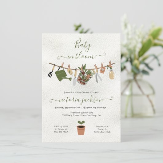 Baby in Bloom Boho Garden Baby shower Invitation Kaart (Staand voorkant)