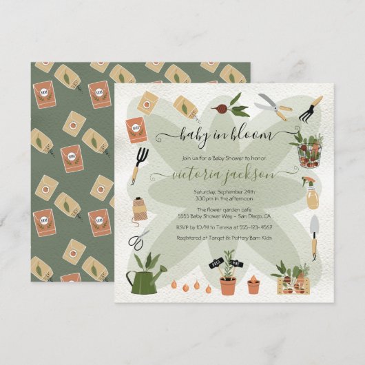 Baby in Bloom Boho Garden Baby shower Invitation Kaart (Voorkant / Achterkant)
