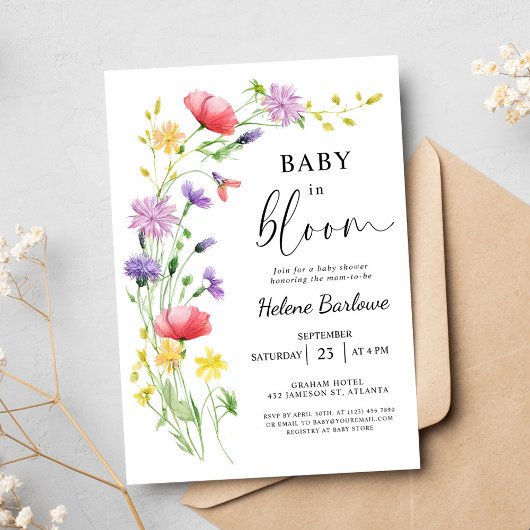 Baby in Bloom Boho Garden Wildflower Baby shower Kaart