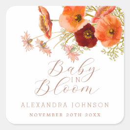 Baby in Bloom Boho Herfst Bloemen Baby shower Cust Vierkante Sticker
