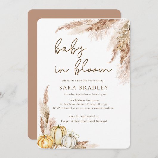 Baby in bloom boho Herfst pampas grass baby shower Kaart (Voorkant / Achterkant)