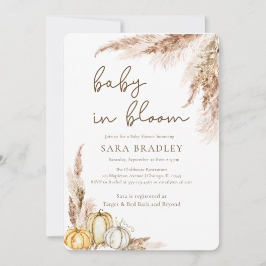 Baby in bloom boho Herfst pampas grass baby shower Kaart (Voorkant)