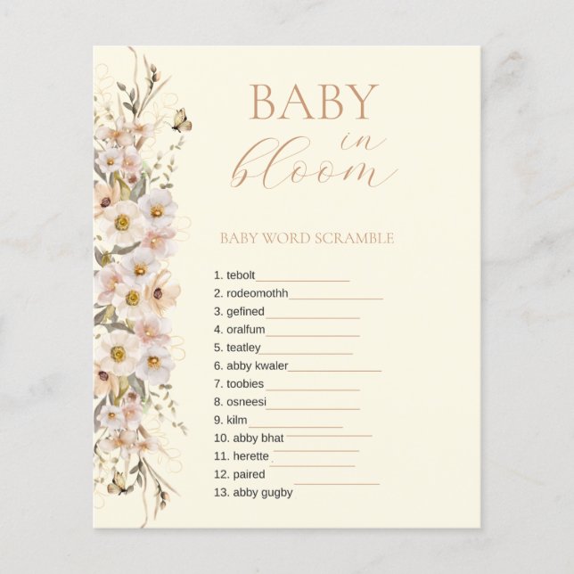 Baby in bloom boho neutraal Baby shower spel (Voorkant)