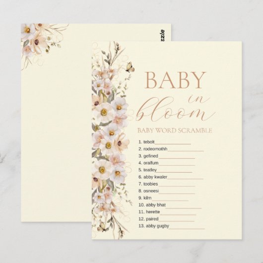 Baby in bloom boho neutraal Baby shower spel Briefkaart (Voorkant / Achterkant)