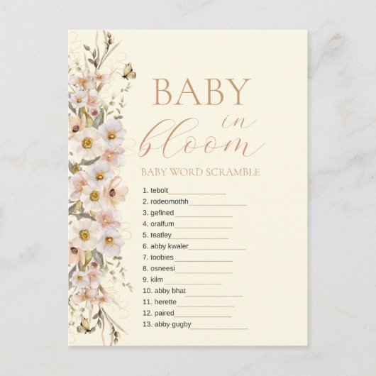 Baby in bloom boho neutraal Baby shower spel Briefkaart (Voorkant)