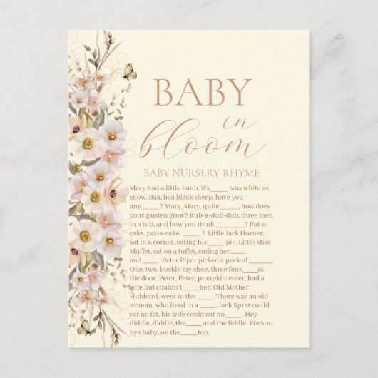 Baby in bloom boho neutraal Baby shower spel Briefkaart (Voorkant)
