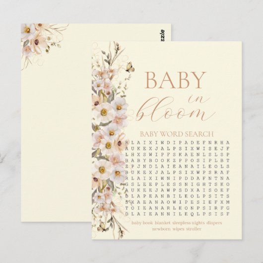 Baby in bloom boho neutraal Baby shower spel Briefkaart (Voorkant / Achterkant)