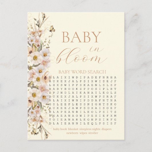 Baby in bloom boho neutraal Baby shower spel Briefkaart (Voorkant)