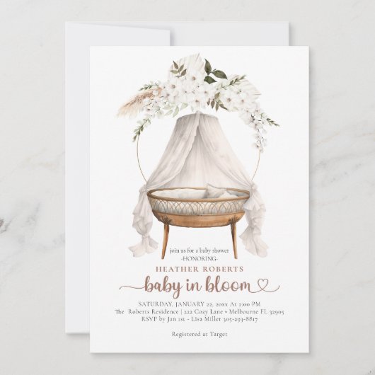 Baby in Bloom Boho Neutraal Baby shower Uitnodigin Kaart (Voorkant)
