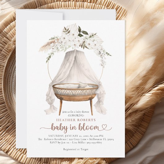 Baby in Bloom Boho Neutraal Baby shower Uitnodigin Kaart