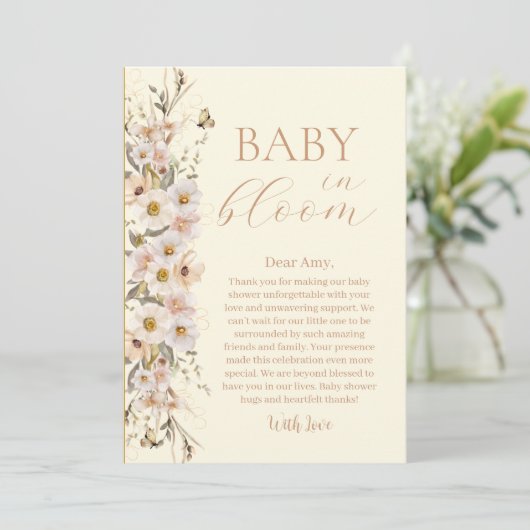 Baby in Bloom Boho Neutral Baby shower Bedankkaart (Staand voorkant)