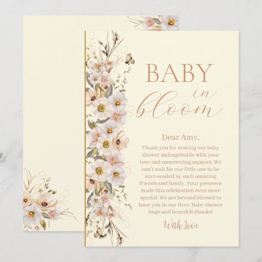 Baby in Bloom Boho Neutral Baby shower Bedankkaart (Voorkant / Achterkant)