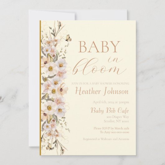 Baby in Bloom Boho Neutral Baby shower Kaart (Voorkant)