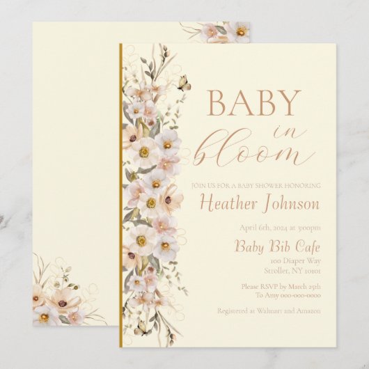 Baby in Bloom Boho Neutral Baby shower Kaart (Voorkant / Achterkant)