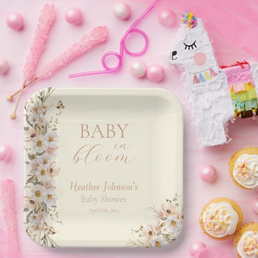 Baby in Bloom Boho Neutral Baby shower Papieren Bordje (Feest)