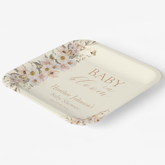 Baby in Bloom Boho Neutral Baby shower Papieren Bordje (Gebogen)