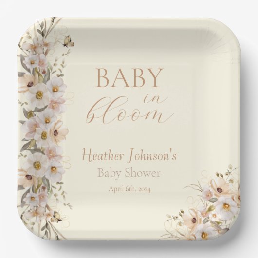 Baby in Bloom Boho Neutral Baby shower Papieren Bordje (Voorkant)