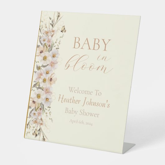 Baby in Bloom Boho Neutral Baby shower Reclamebord Met Voetstuk (Voorkant)