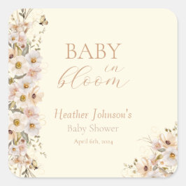 Baby in Bloom Boho Neutral Baby shower Vierkante Sticker