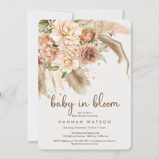 Baby in bloom boho pampas baby shower kaart (Voorkant)