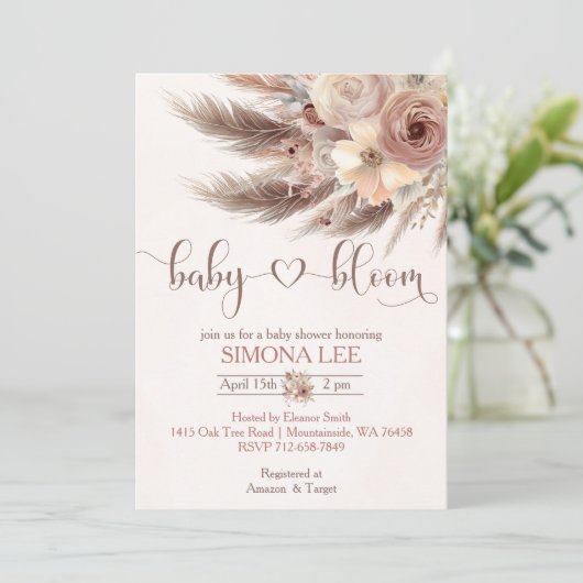 Baby in Bloom boho pampas gras meisje baby shower Kaart (Staand voorkant)