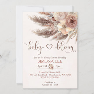 Baby in Bloom boho pampas gras meisje baby shower Kaart