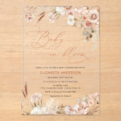 Baby in Bloom Boho Pampas Grass Baby shower Acryl Uitnodigingen (Voorkant)