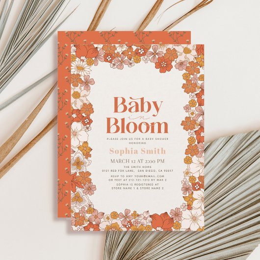 Baby in Bloom Boho Retro Bloemen Meisje Baby showe Kaart