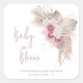 Baby in Bloom Boho Rozen Baby shower Vierkante Sticker