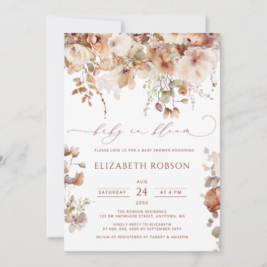 Baby in Bloom Boho Waterverf Floral Baby shower Kaart (Voorkant)