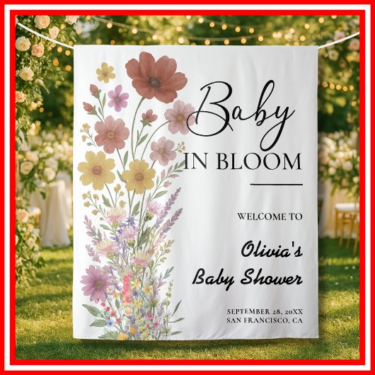 Baby in Bloom | Boho Wilde Bloemenscherm Wandkleed