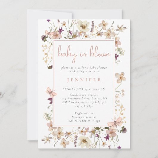Baby in Bloom Boho Wildflower Baby shower Kaart (Voorkant)