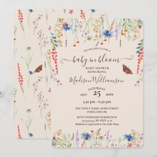 Baby in Bloom Boho Wildflower Baby shower Kaart (Voorkant / Achterkant)