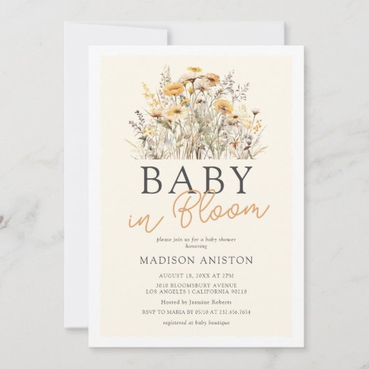 Baby in Bloom Boho Wildflower Baby shower Kaart (Voorkant)