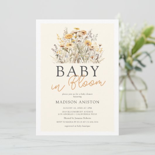 Baby in Bloom Boho Wildflower Baby shower Kaart (Staand voorkant)