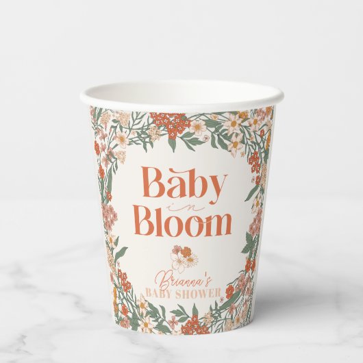 Baby in Bloom Boho Wildflower Baby Shower Papieren Bekers (Achterkant)