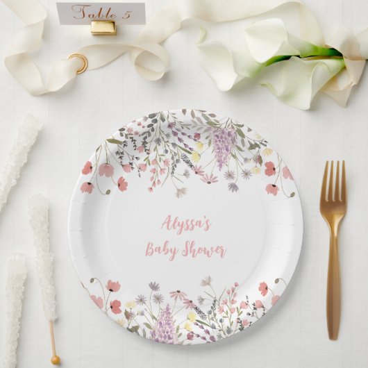 Baby in Bloom Boho Wildflower Baby shower Papieren Bordje (Huwelijk)