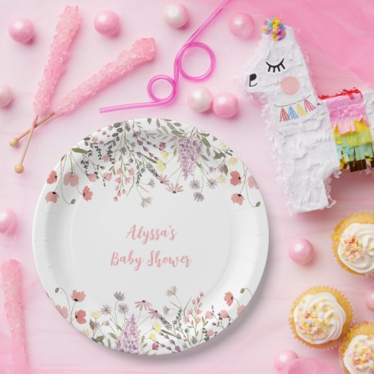 Baby in Bloom Boho Wildflower Baby shower Papieren Bordje (Feest)