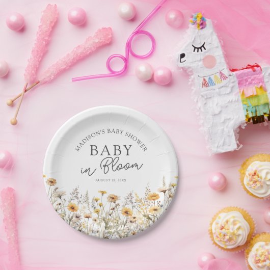 Baby In Bloom Boho Wildflower Baby Shower Papieren Bordje (Feest)