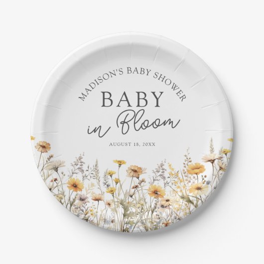 Baby In Bloom Boho Wildflower Baby Shower Papieren Bordje (Voorkant)
