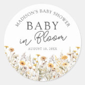 Baby In Bloom Boho Wildflower Baby Shower Ronde Sticker (Voorkant)